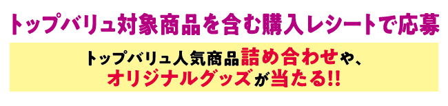 トップバリュ対象商品を含む購入レシートで応募トップバリュ人気商品詰め合わせゃ、オリジナルグッズが当たる !!