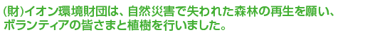 （財）イオン環境財団は、自然災害で失われた森林の再生を願い、ボランティアの皆さまと植樹を行いました。