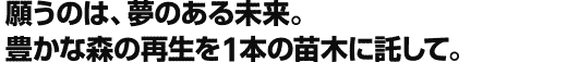 願うのは、夢のある未来。豊かな森の再生を1本の苗木に託して。