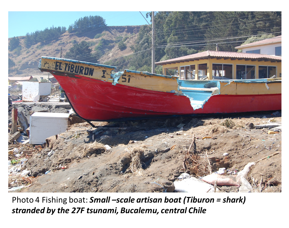 Fishing boat:Small-call artisan boat(Tiburon=shark) stranded by 27F tunami,Bucalemu,central Chile.