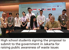 High school students signing the proposal to submit to the government in Jakarta for
raising public awareness of waste issues